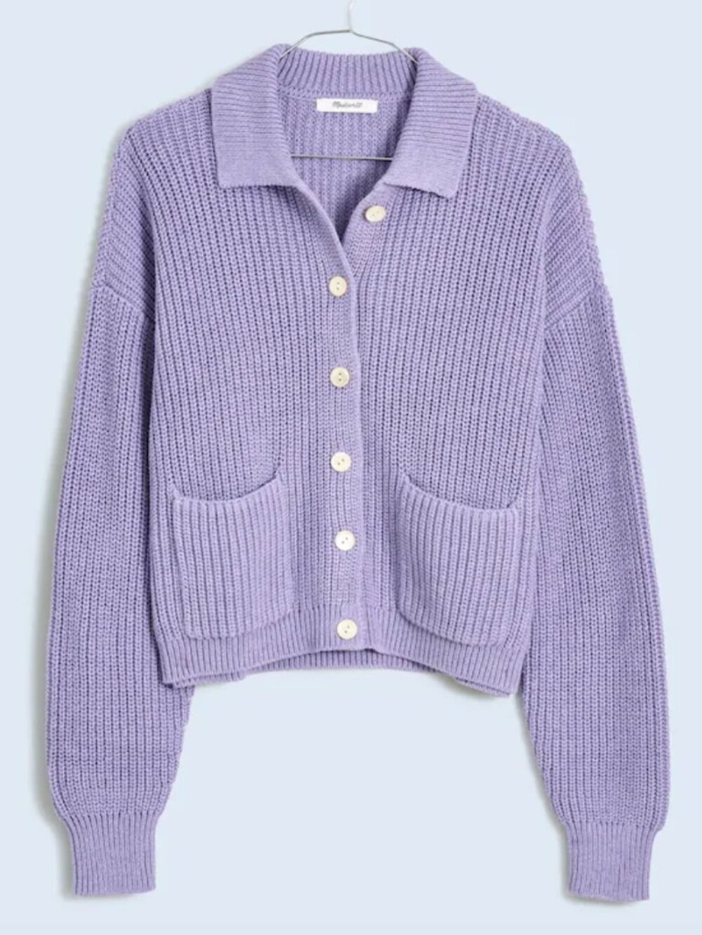 Madewell Ribbed Polo Cardigan Sweater Purple NWT
